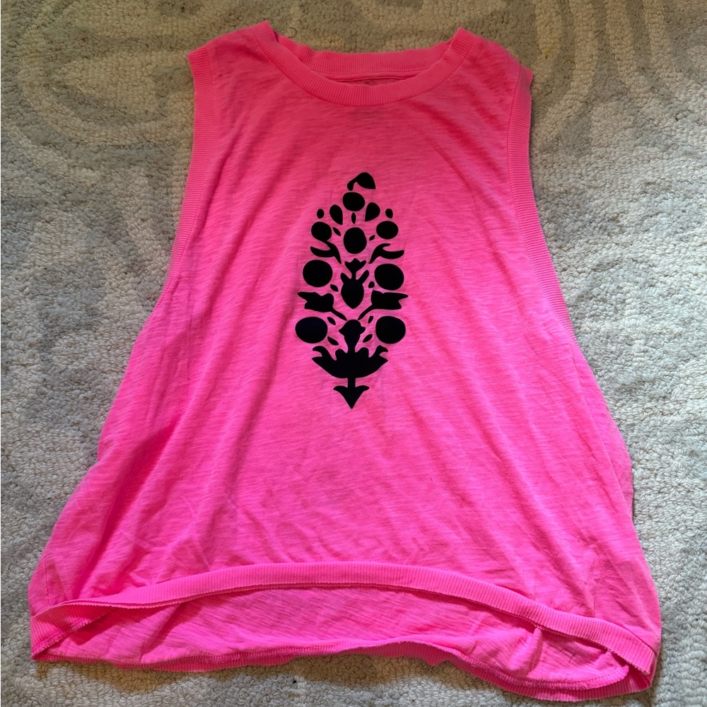 Free People Pink Sleeveless Top with Black Design